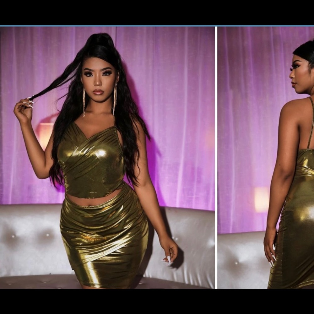 Shein Plus Metallic Peekaboo Front Cami Dress